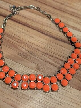 Charming Charlie Orange Resin Collar Necklace with Gold-Tone Links